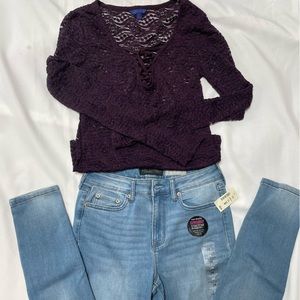 Aeropostale NWT high waisted jeggings with BONUS plum lace long sleeve included